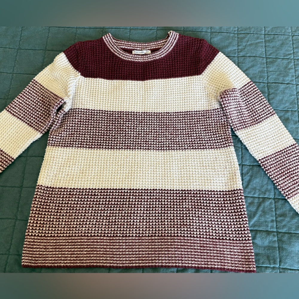 Maroon and Cream Pink Clover Sweater, size M